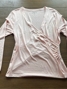 LOFT Light Blush Wrap-Detail Long Sleeve Top